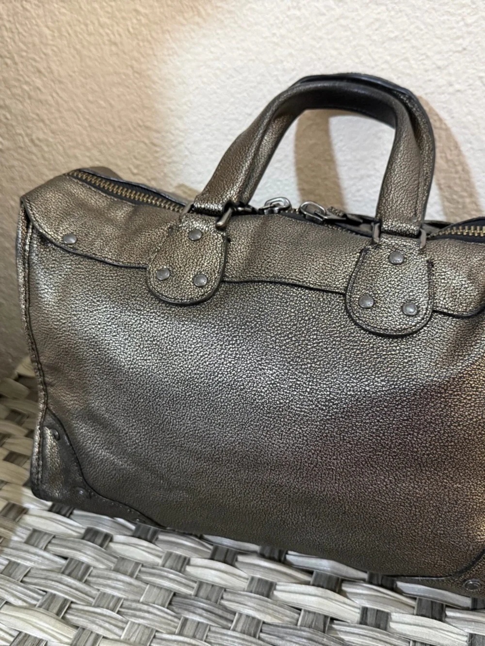 Coach Rhyder Satchel Metallic Two Tone Leather Brass Black - Style 33739 - Picture 13 of 16